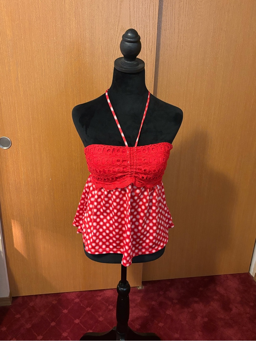 No Boundaries Red Polka Dot Halter Tank Top